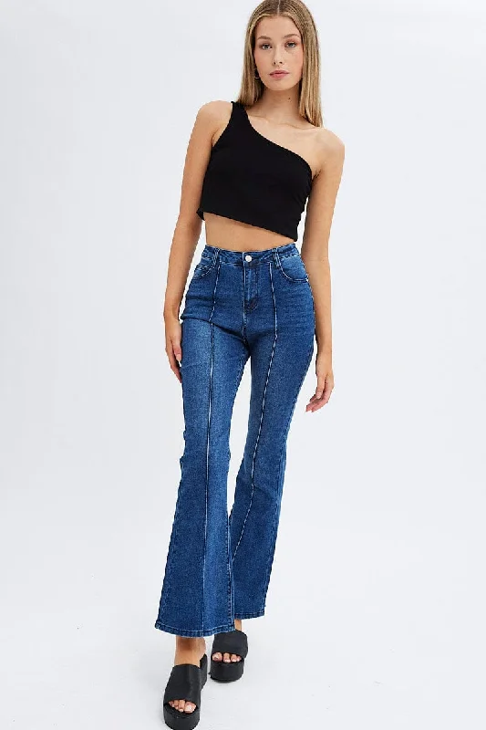 Limited Time Deal Denim Flare Jeans Mid Rise Pintuck