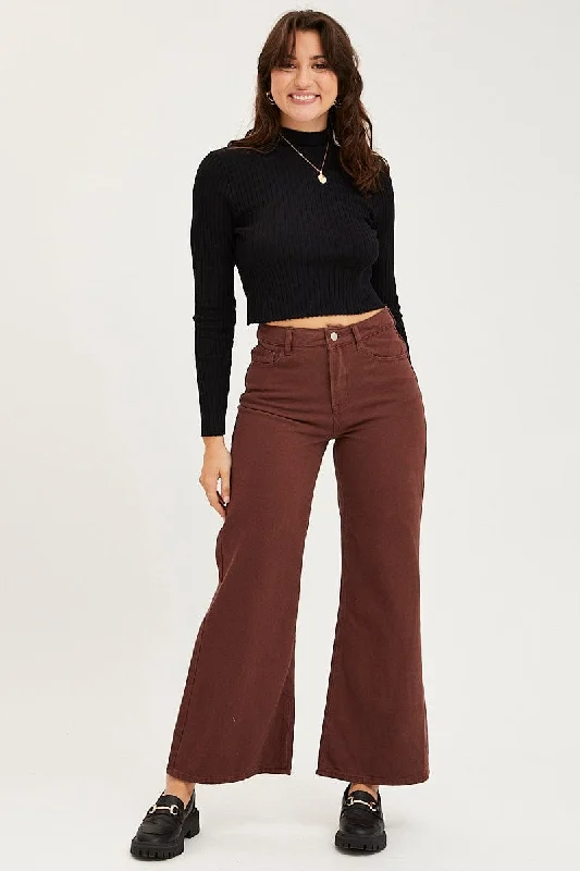 Bid Farewell To The Old Season Brown Flare Denim Jeans High Rise