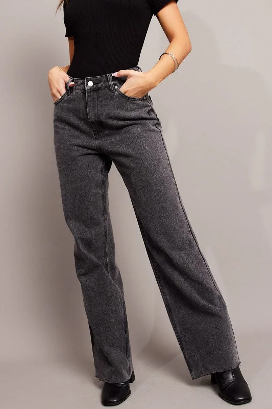 Casual Weekend Relaxed Style Grey Straight Jean Mid Rise