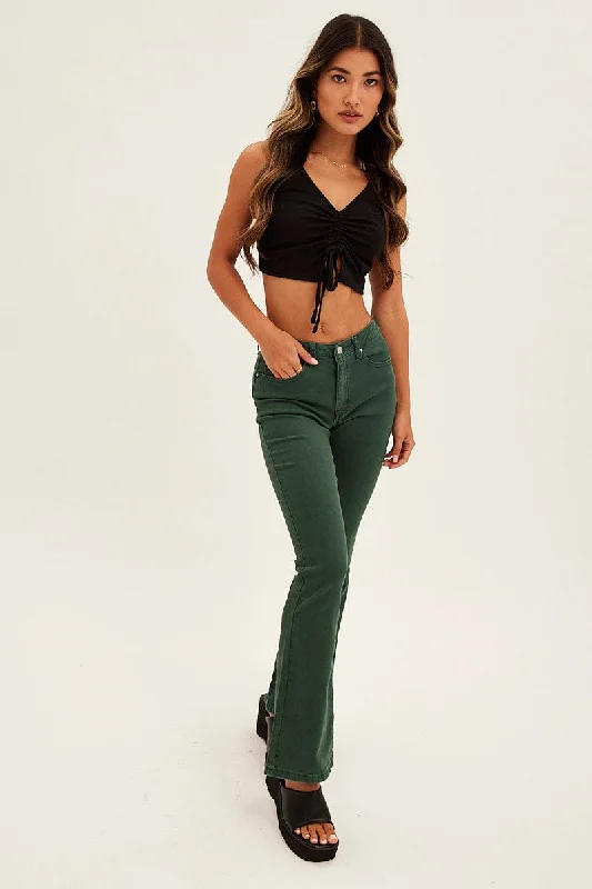 Huge Price Cut Green Flare Denim Jeans Low Rise