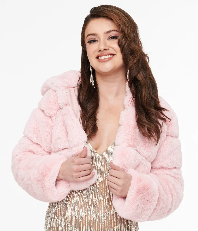 Fashion Sale Pink Faux Fur Puffer Crop Jacket