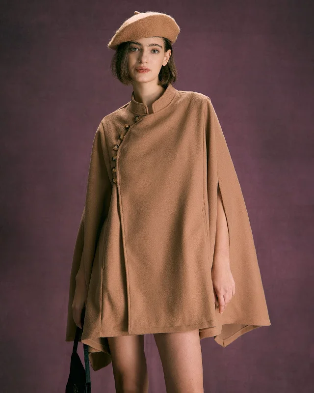 Hot Sale The Khaki Stand Collared Button Up Cape