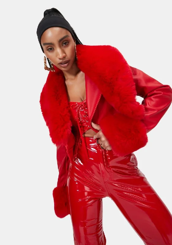 Flash Sale Fever Red Giselle Faux Fur Coat