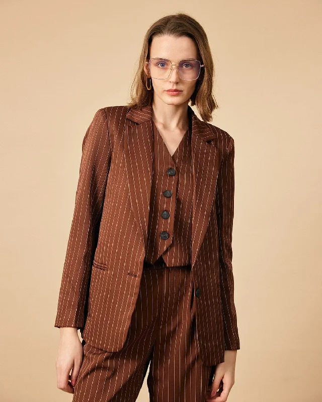 Unleash Your Style The Brown Striped One Button Collared Blazer