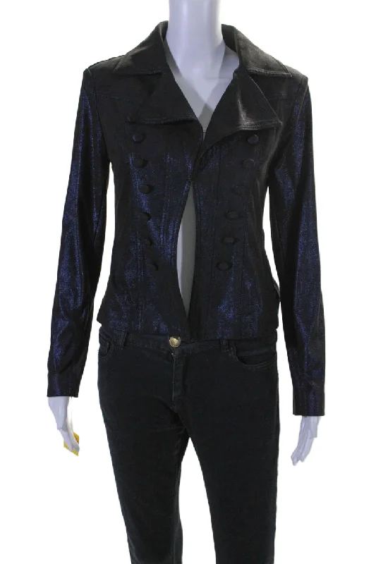 Eclectic Style Wardrobe Insight Womens Sparkle Metallic Midnight Blue Long Sleeve Jacket