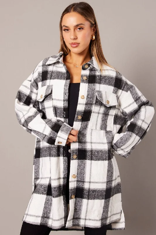 Budget-Friendly Fashion Black Check Long Shacket Long Sleeve