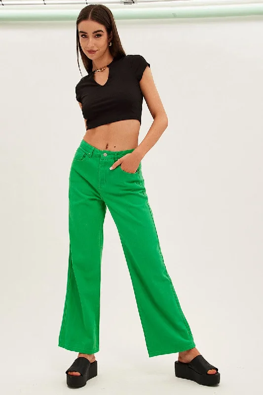 Trend Setting Threads Green Denim Jeans High Rise Wide Leg