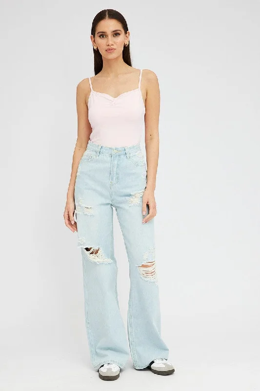 Boho - Chic Festival - Ready Style Denim Baggy Jeans High Rise Ripped