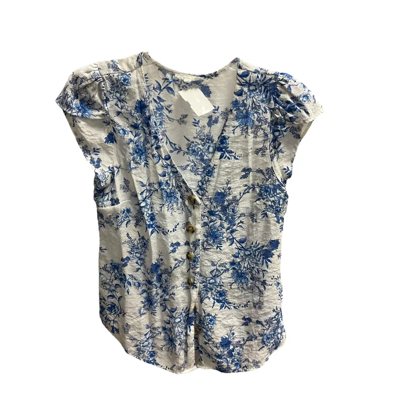 Everyday Glamour Blue & White Top Short Sleeve E&M Size M