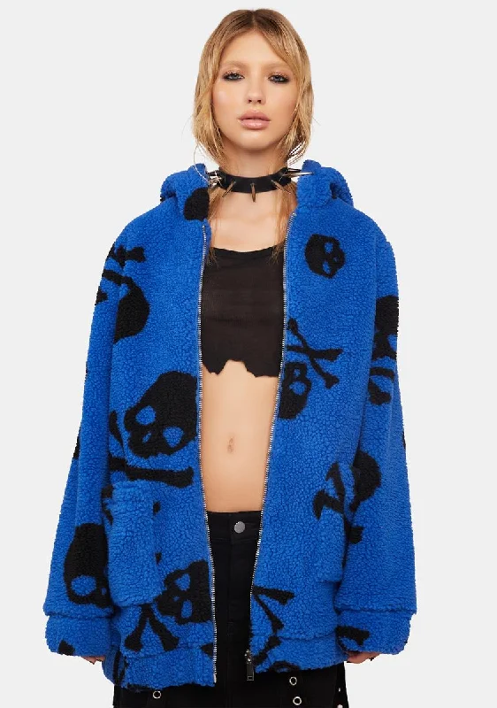 Celebrate With Big Savings Skull On My Sleeve Sherpa Jacket - Blue