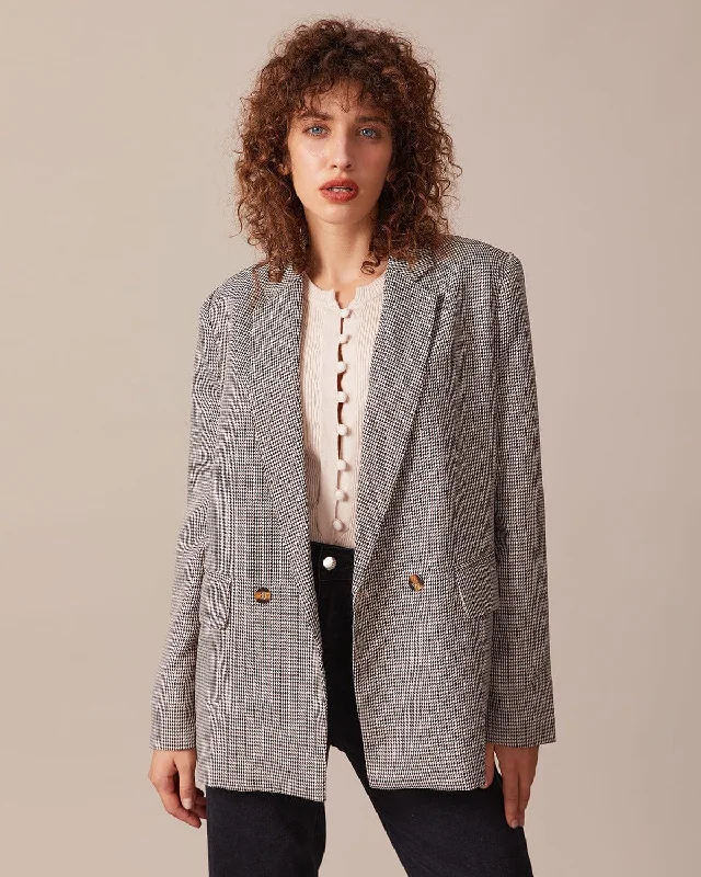 Top Deals The Coffee Lapel Houndstooth Button Blazer