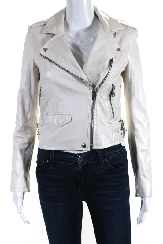 Bold Fashion IRO Womens Leather Long Sleeves Ashville Motorcycle Jacket White