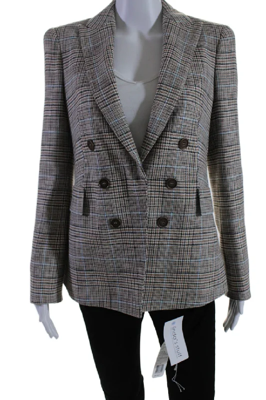 Runway Inspired Wear Akris Punto Womens Double Breasted Glen Plaid Jacket Brown Multi Wool