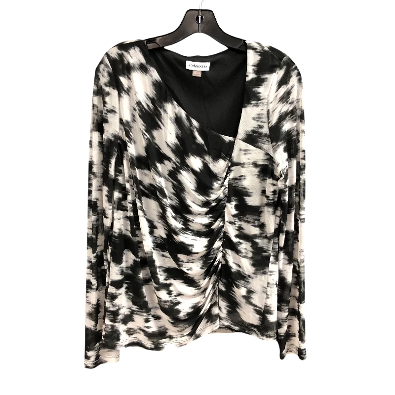 Top Long Sleeve By Calvin Klein In Black & White, Size: Xlp