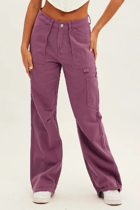 Vintage Inspired Fashion Sale Purple Cargo Jeans Mid Rise