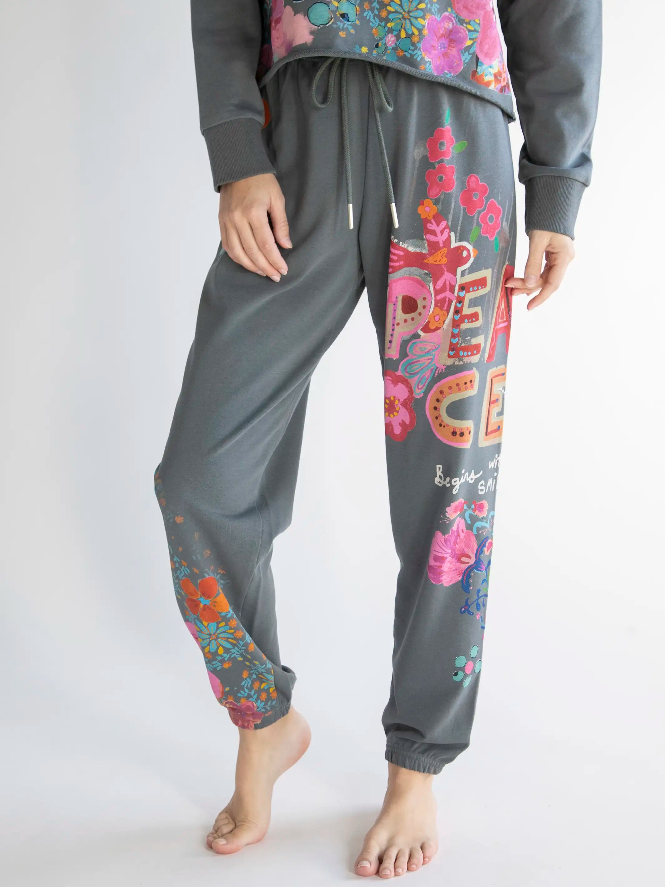 Last Chance Sale Life Is A Canvas Jogger - Peace Charcoal