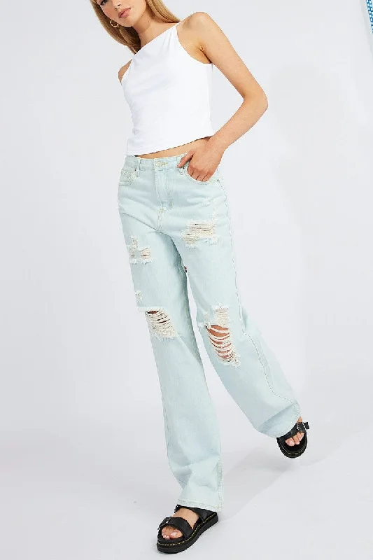 Vibrant Femme Fashion Denim Wide Leg Jean High Rise Ripped