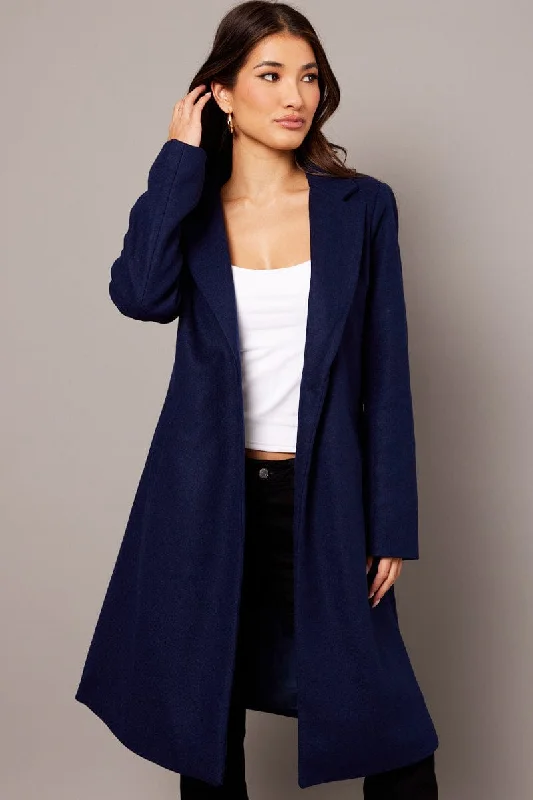 Alluring Design Blue One Button Coat Knee Length