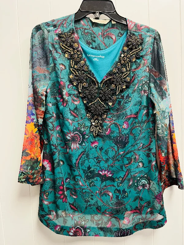 Top 2pc Long Sleeve By Soft Surroundings In Green & Purple, Size: S