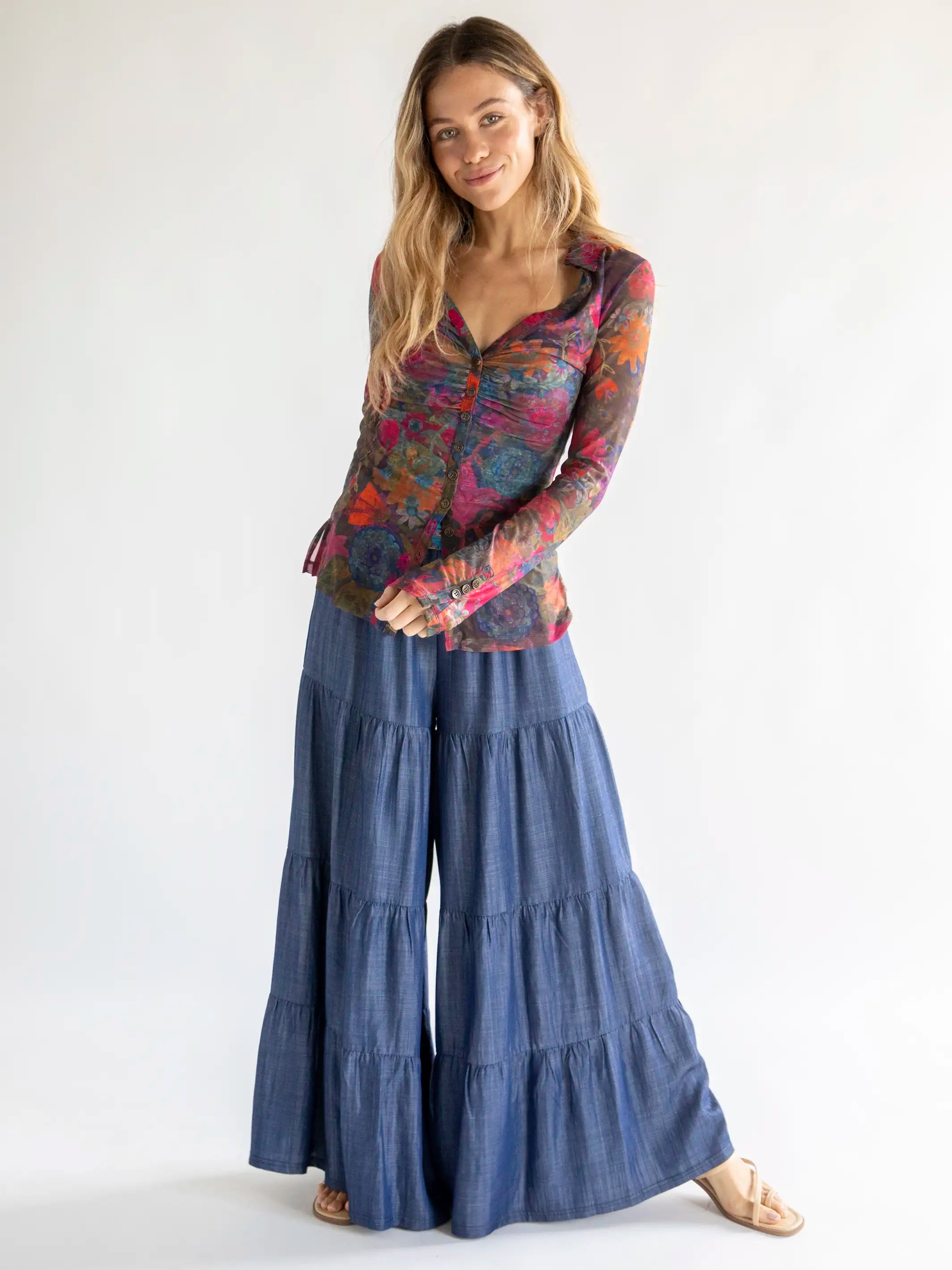 Update With Cottagecore Styles Patti Palazzo Pant - Denim Blue Cotton