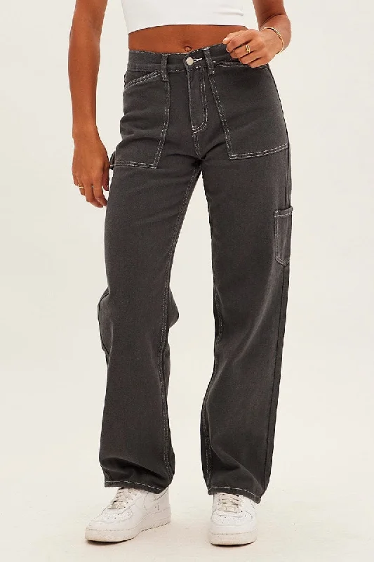 Trendy Fashion Sale Grey Cargo Jeans Mid Rise