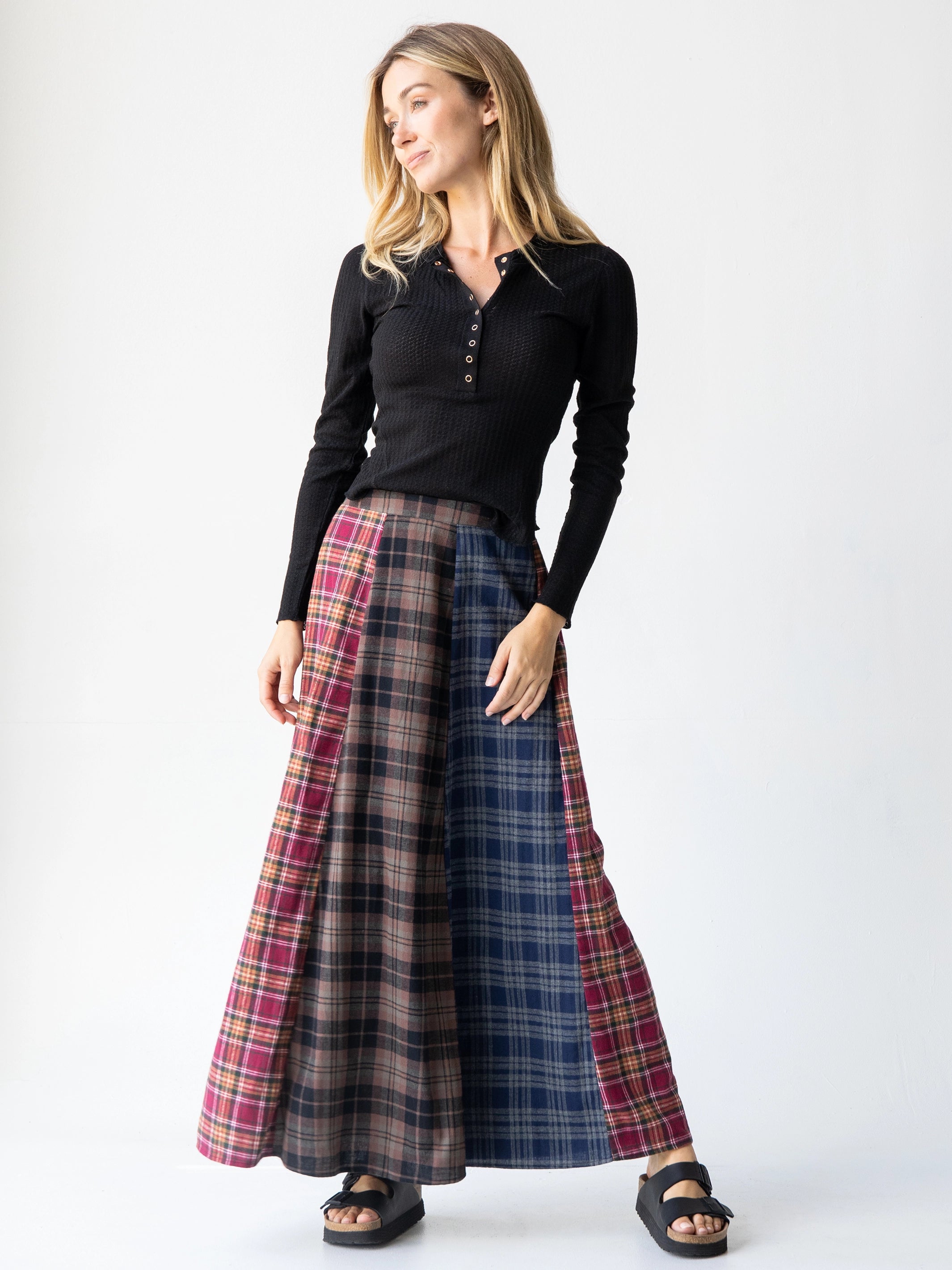 Seasonal Trend Valentina Maxi Skirt - Cranberry Navy Flannel