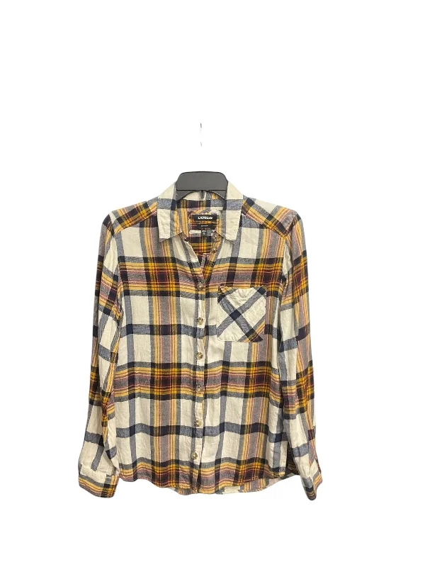 Top Long Sleeve By Express In Plaid Pattern, Size: Xs