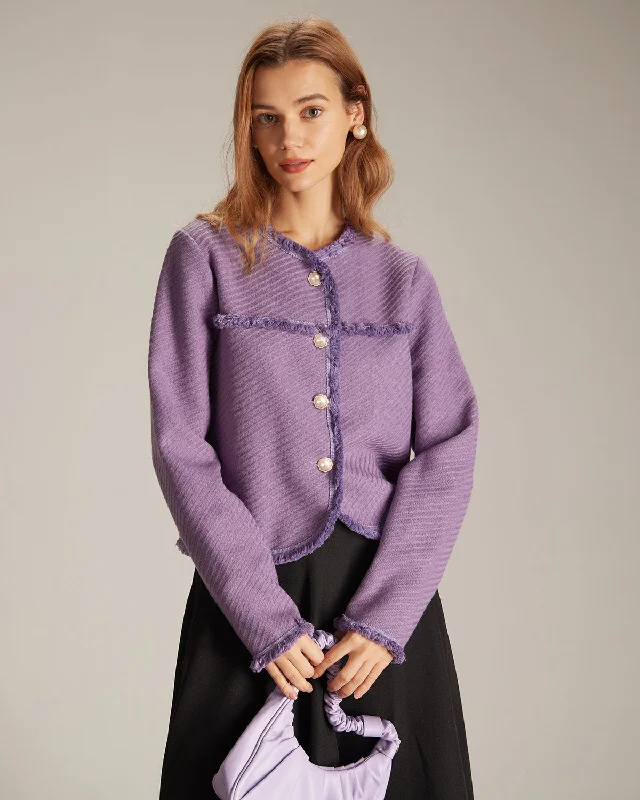 Trendy Street Style Attire The Purple Crew Neck Single Breasted Jacket