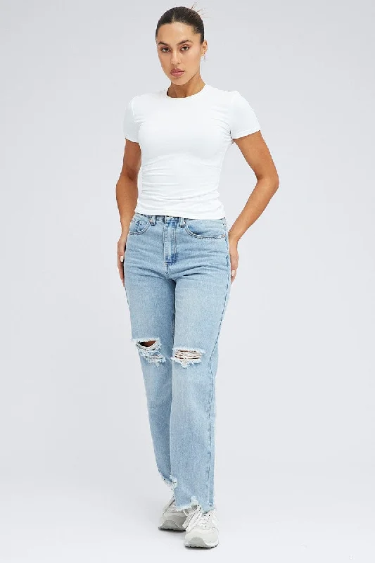 Casual Chic Denim Boyfriend Jeans Mid Rise