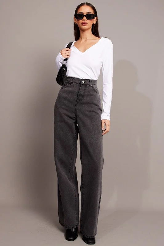 New In This Season Grey Wide Leg Jean High Rise