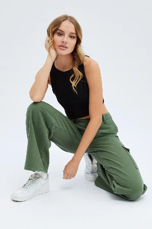 Mother's Day Special Green Cargo Denim Jeans High rise