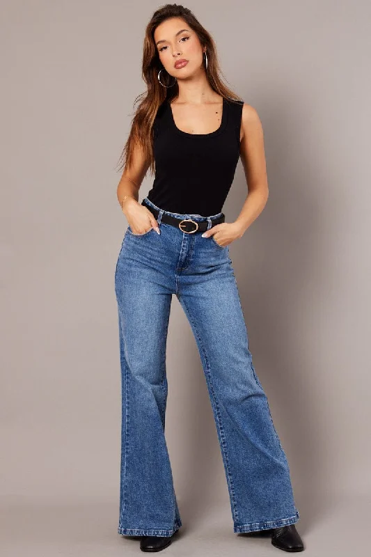 Comfortable Clothes Denim Wide Leg Jean High Rise