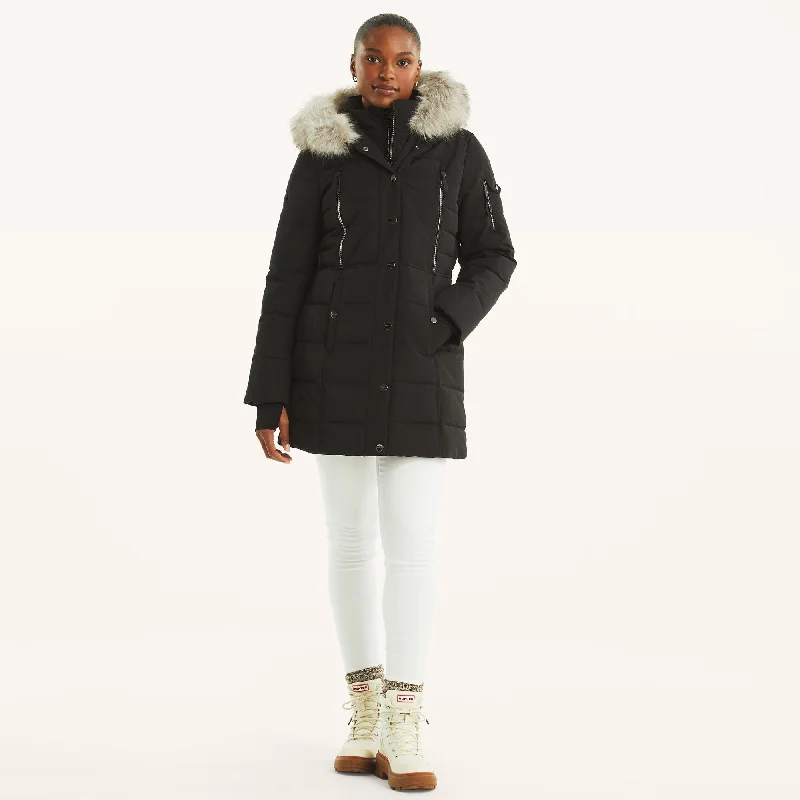 Final Sale Nautica Womens Faux Shearling Hood Puffer Jacket