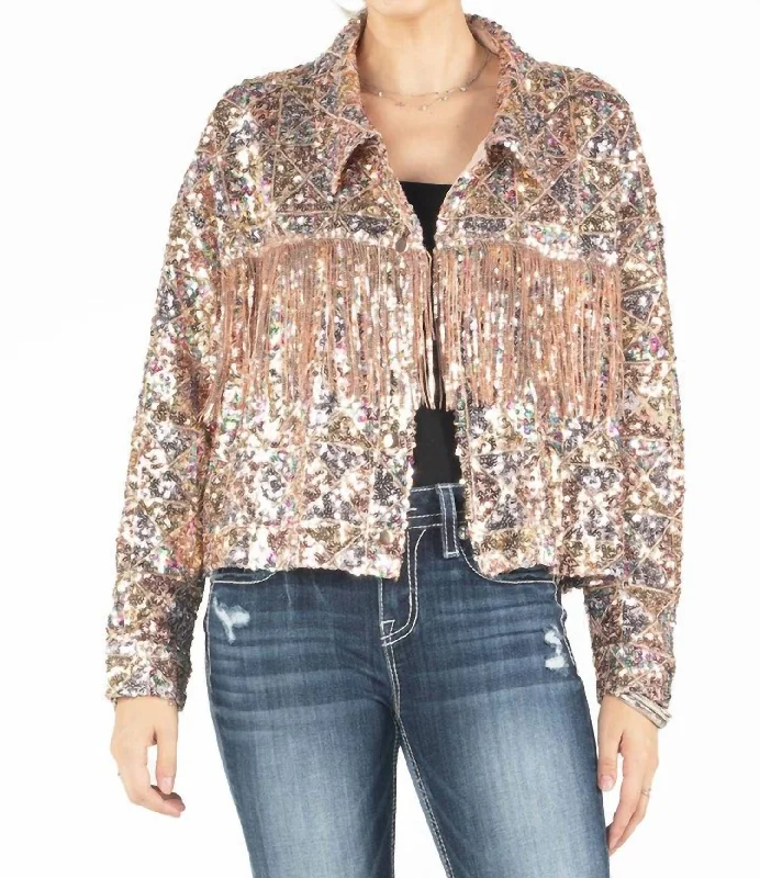 Ethnic Cultural Event Wear In The Spotlight Sequin Jacket In Rose Gold