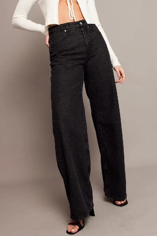 Trendy Women's Wear Grey Wide Leg Jean Mid Rise