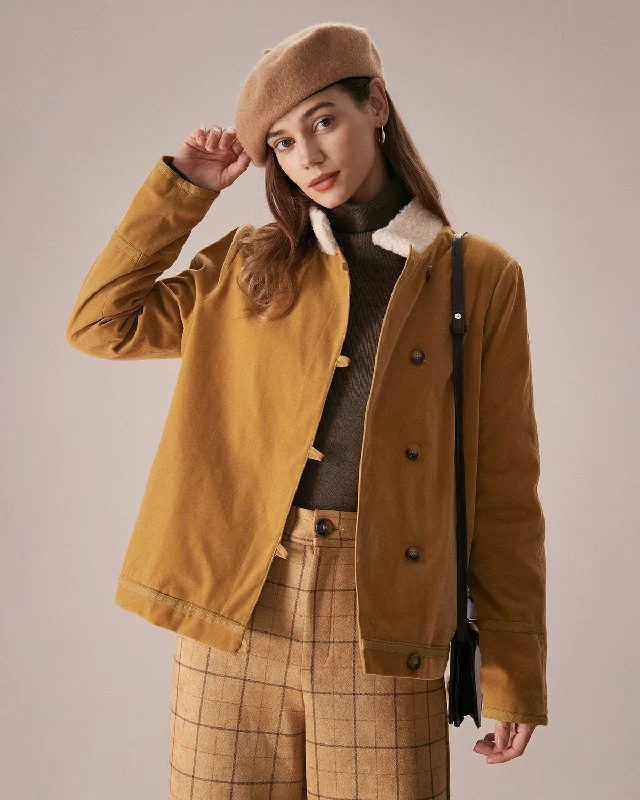 Trend Forward Women's Wear The Yellow Stand Collar Button Teddy Jacket