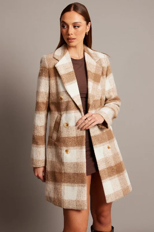 Must-Have Styles Brown Check Coat Long Sleeve