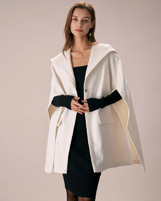 Huge Price Cut The White Hooded Batwing Sleeve Cape Coat