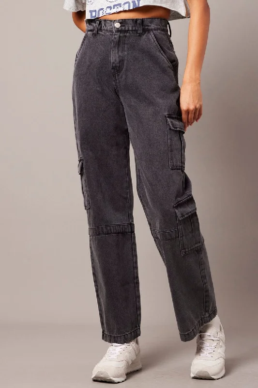 Fashion Forward Grey Cargo Jean Wide Leg