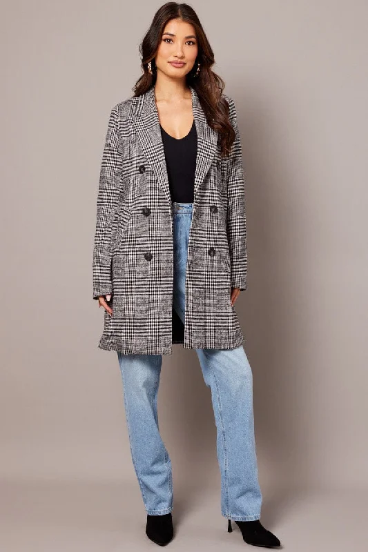 Limited Time Deal Black Check Coat Long Sleeve