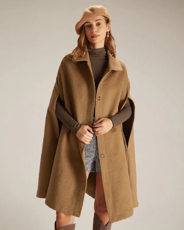 Gift Ideas The Khaki Lapel Neck Single Breasted Cape