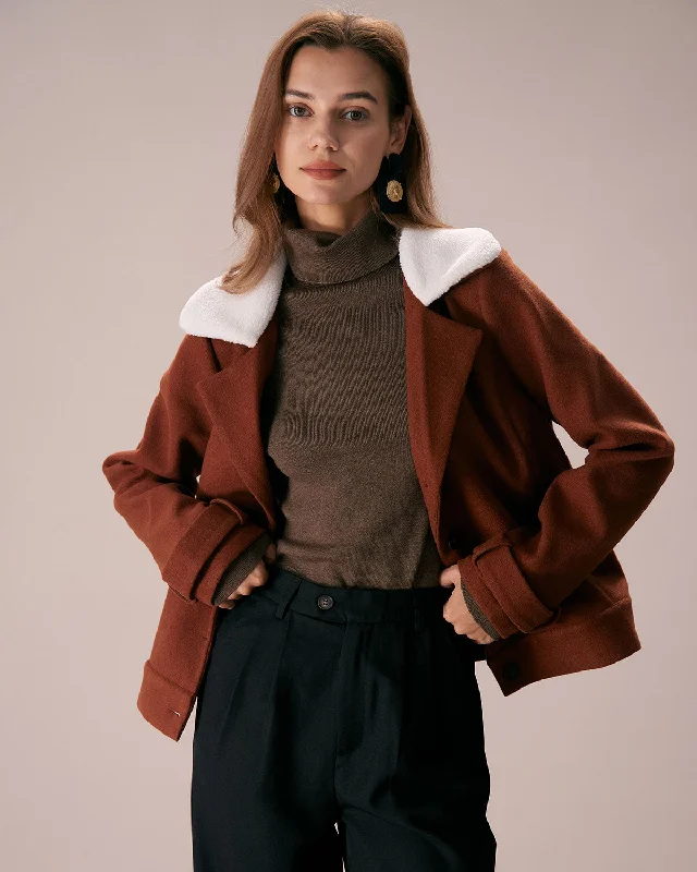 Chic Style, Always In Vogue The Brown Lapel Colorblock Suede Jacket