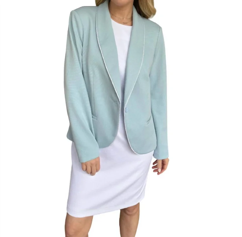 Fashionista Favorites Cord Trim Lapel Blazer In Blue