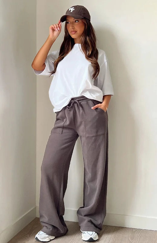 Day-To-Night Styles You'd Love It Here Wide Leg Sweatpants Charcoal