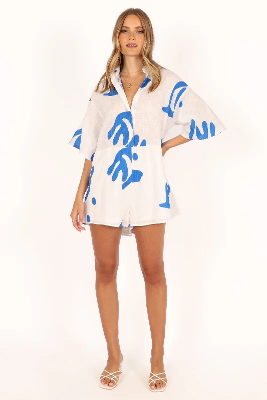 Catch Every Fashion Trend Kellie Romper - White/Blue