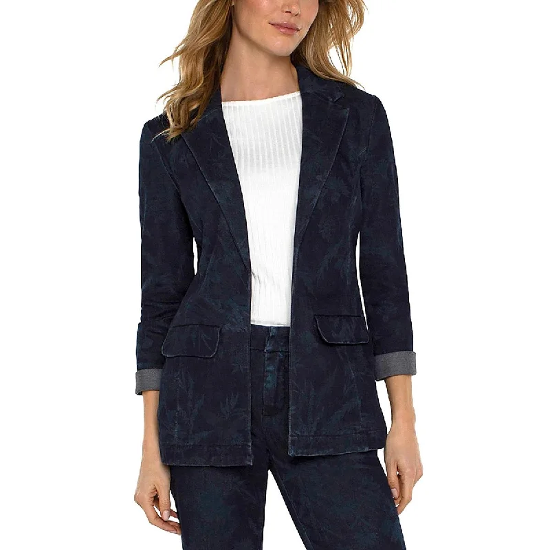 Style Your Wardrobe Womens Printed Denim Open-Front Blazer