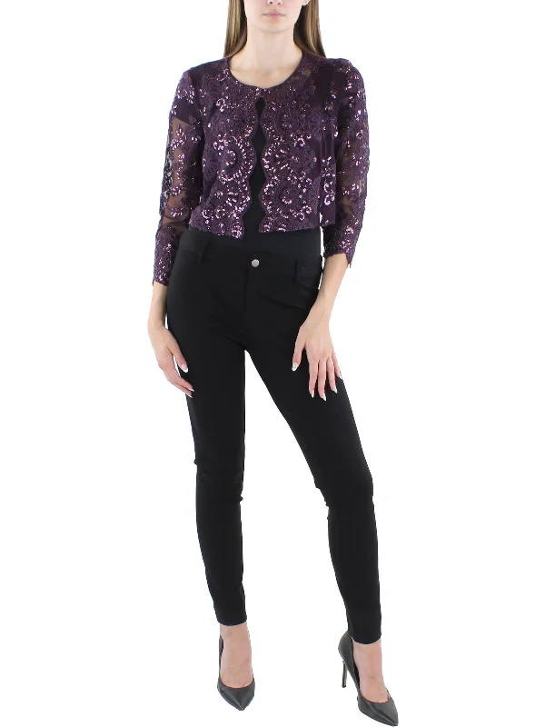 Flash Sale Fever Petites Womens Sequined Scalloped Bolero