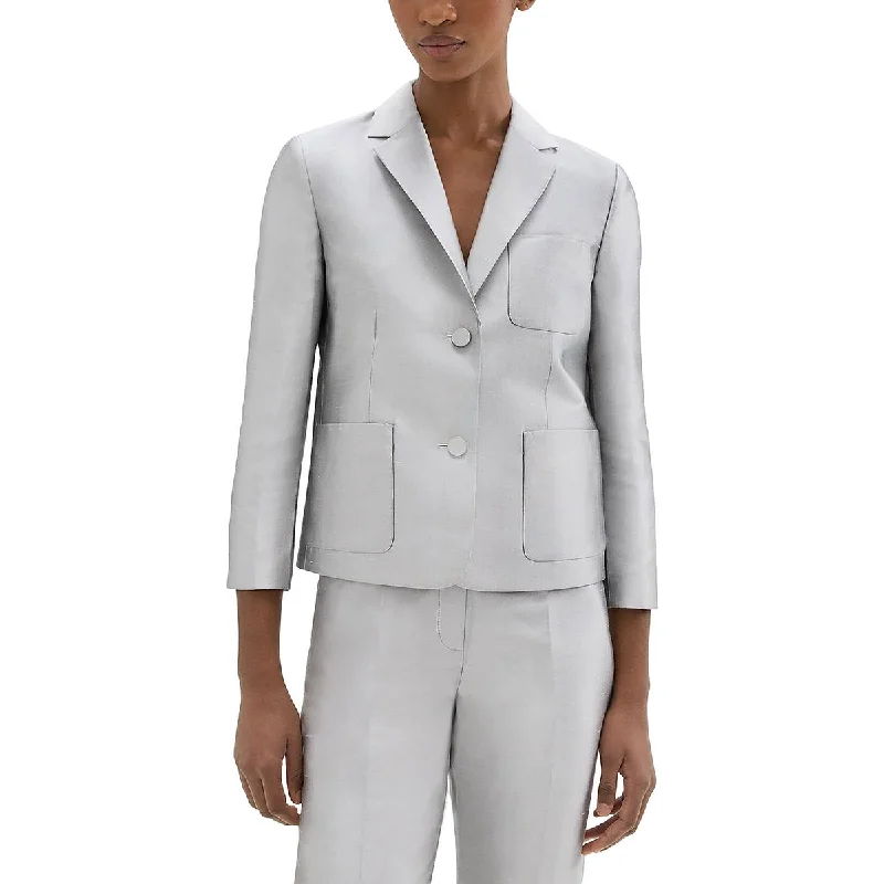 Comfortable Chic Womens Metallic Pocketed Two-Button Blazer