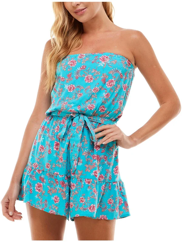 Stay Ahead In Style Juniors Womens Floral Ruffled Romper