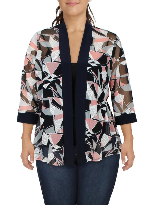 Fashion Sale Plus Womens Abstract Open Front Collarless Blazer